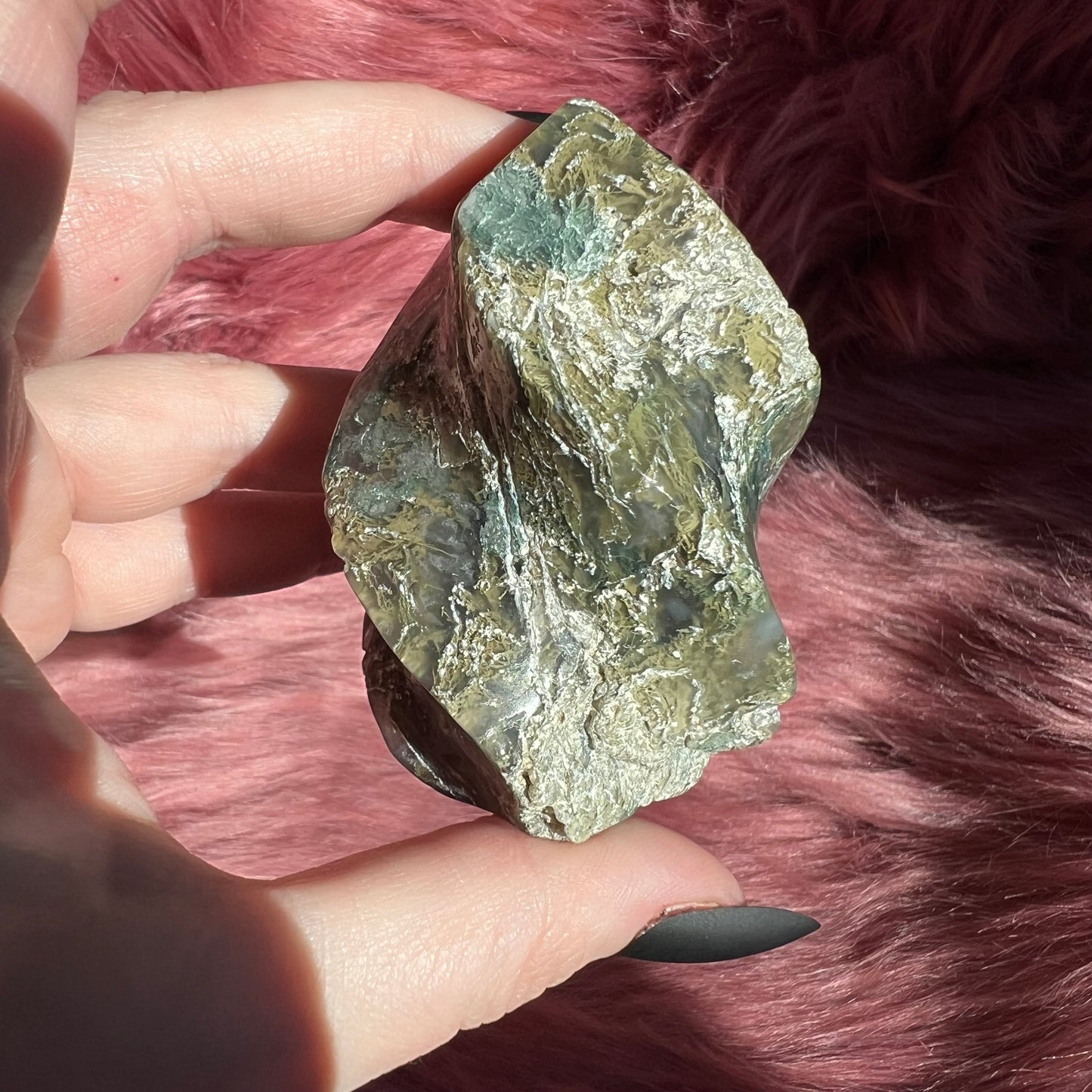 Stunning Blue Green Moss Agate Flame - D