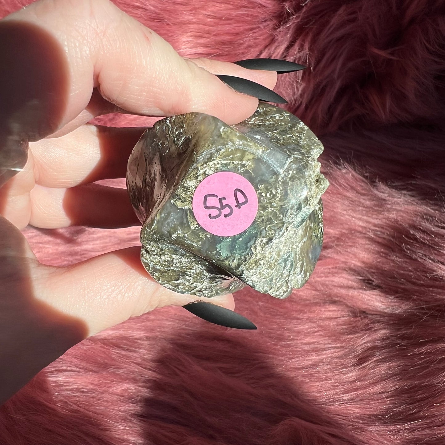 Stunning Blue Green Moss Agate Flame - D