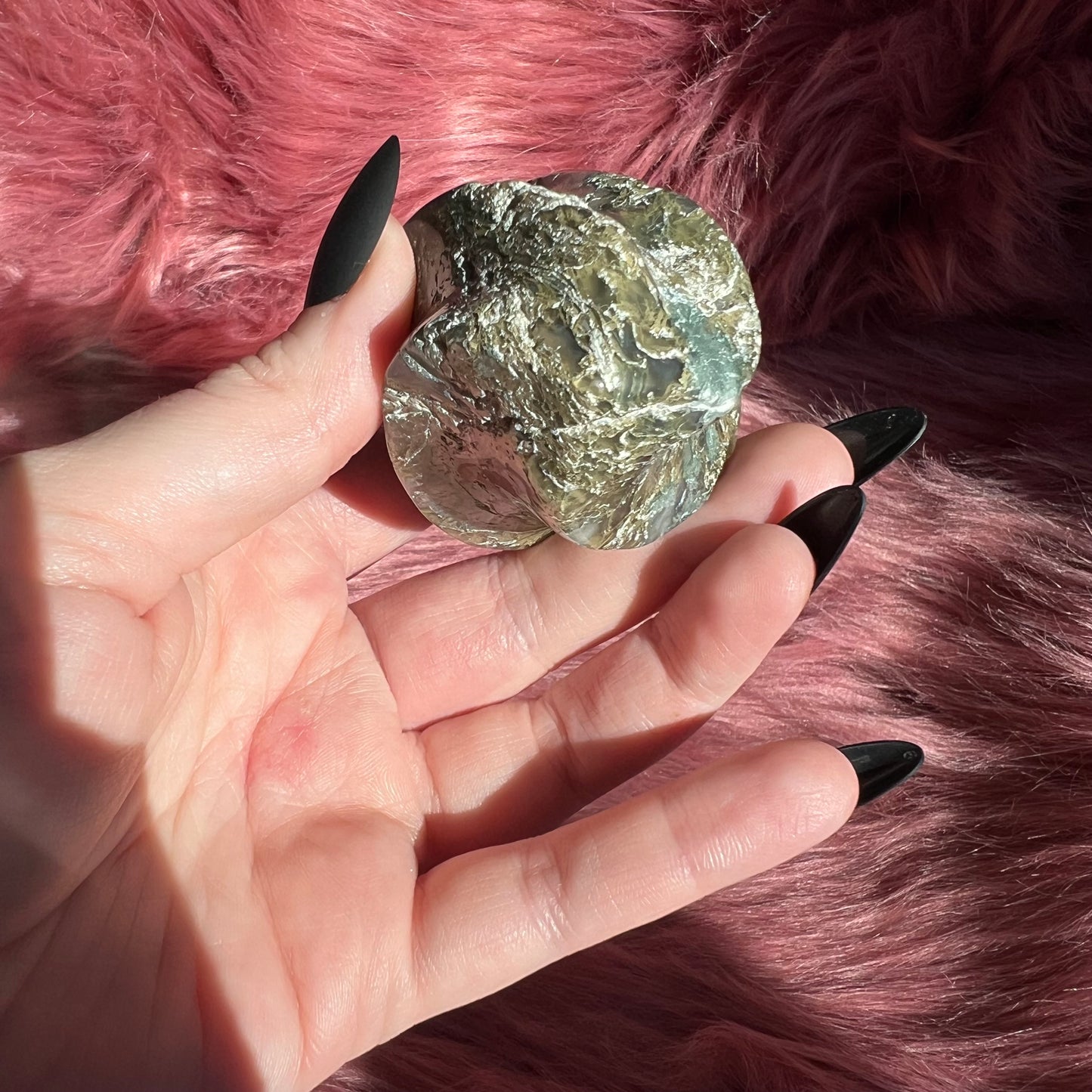 Stunning Blue Green Moss Agate Flame - D