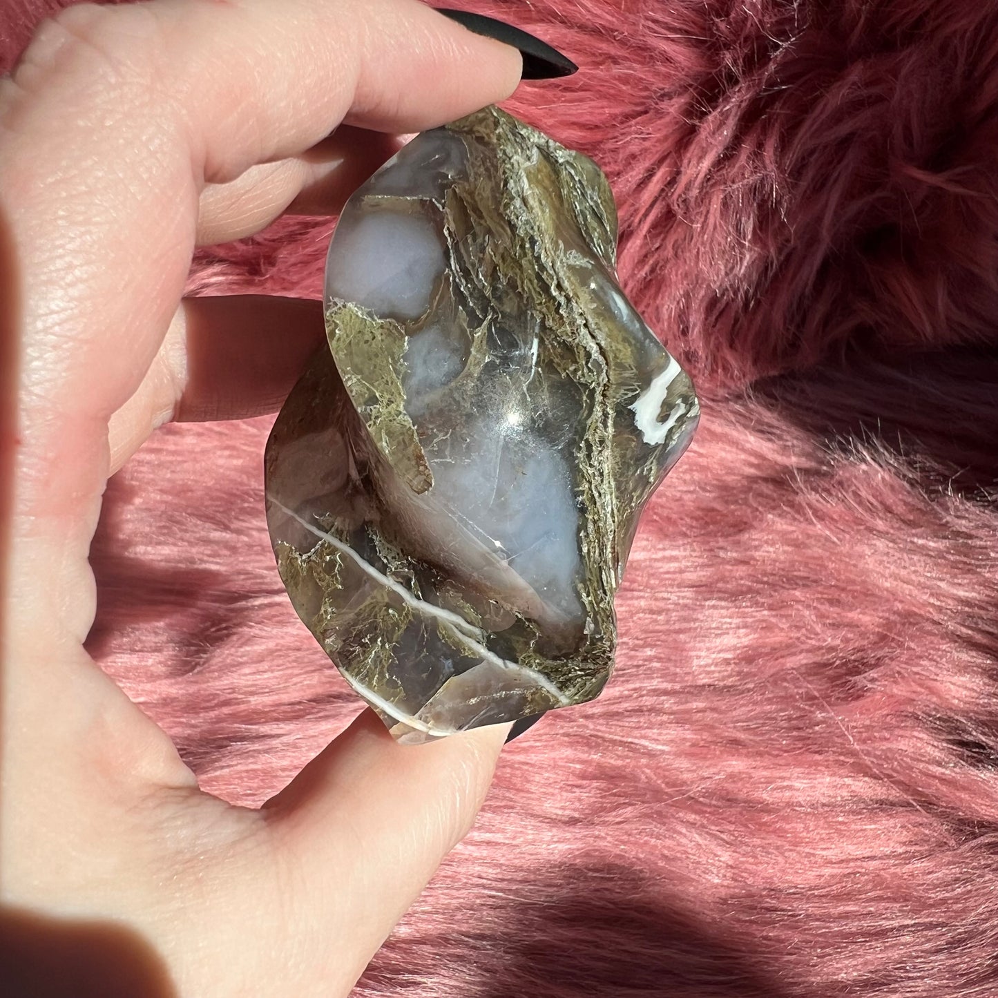 Stunning Blue Green Moss Agate Flame - B