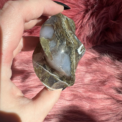 Stunning Blue Green Moss Agate Flame - B