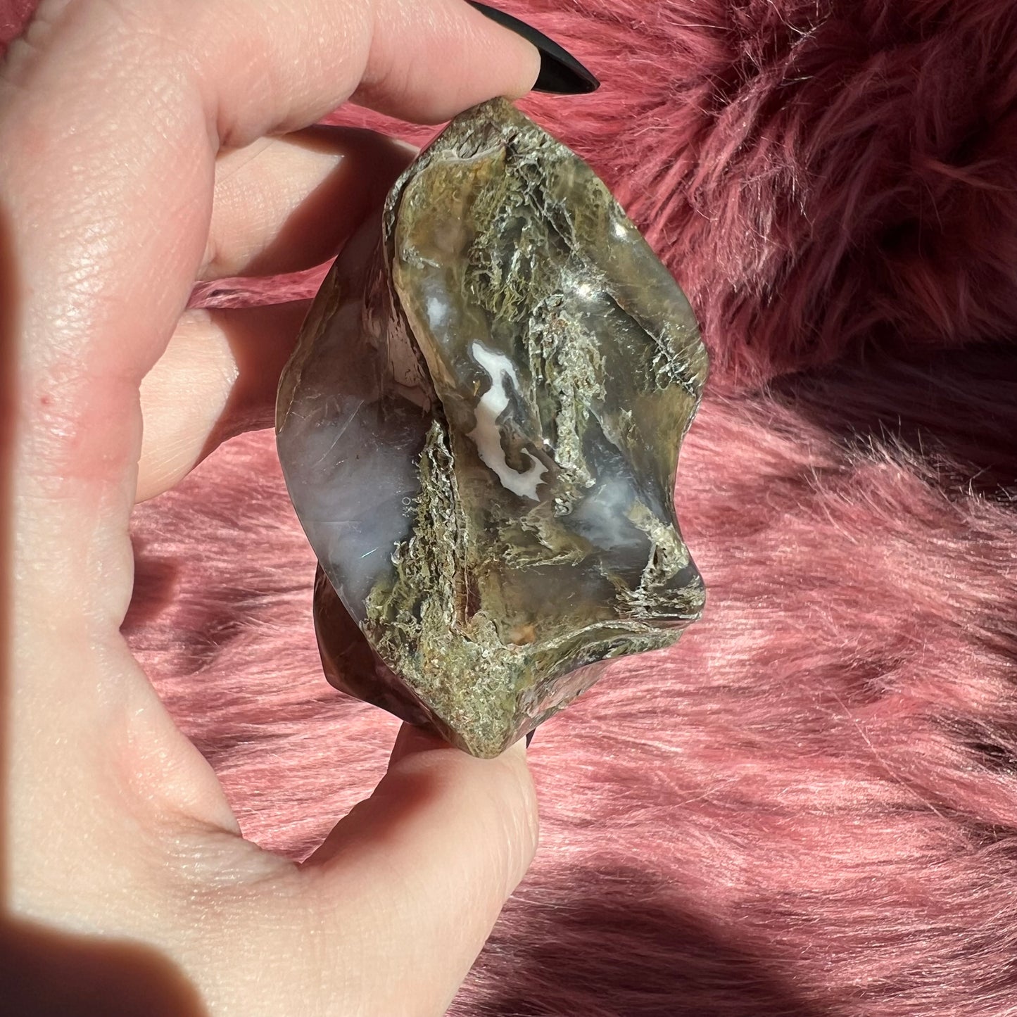 Stunning Blue Green Moss Agate Flame - B