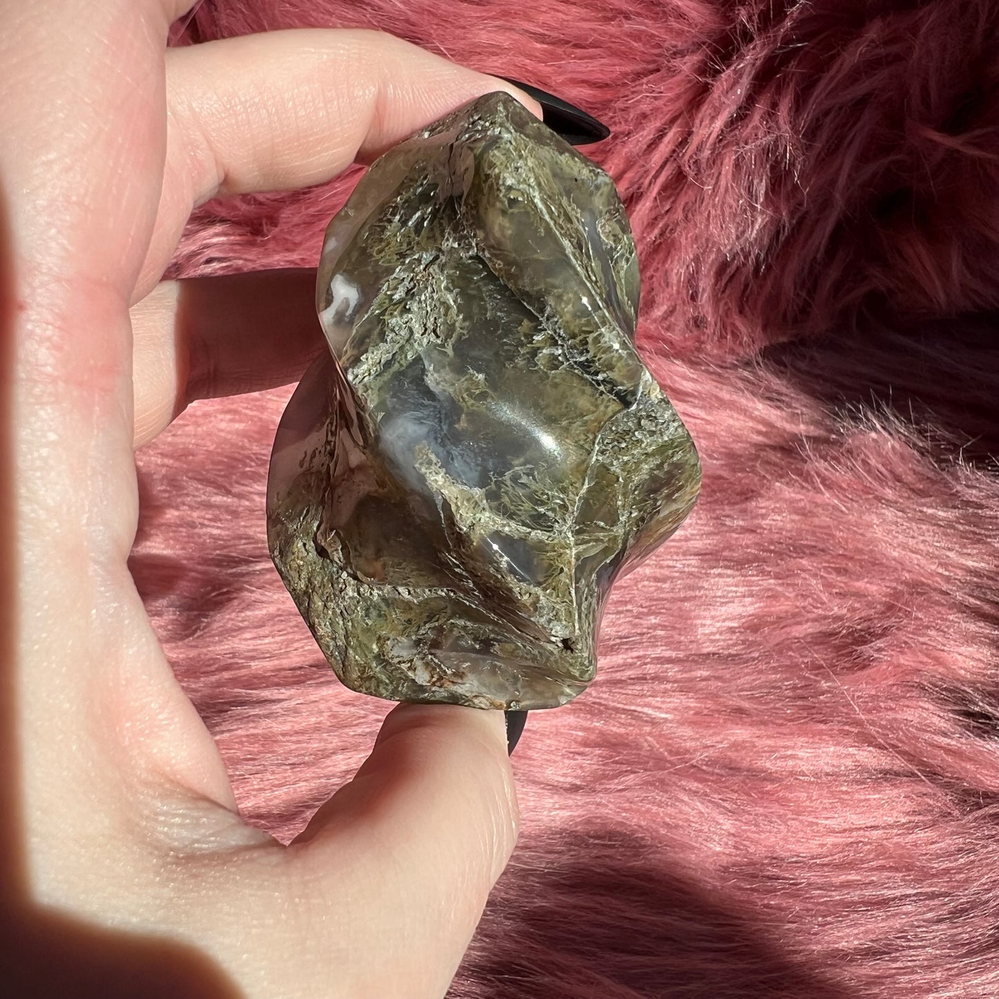 Stunning Blue Green Moss Agate Flame - B