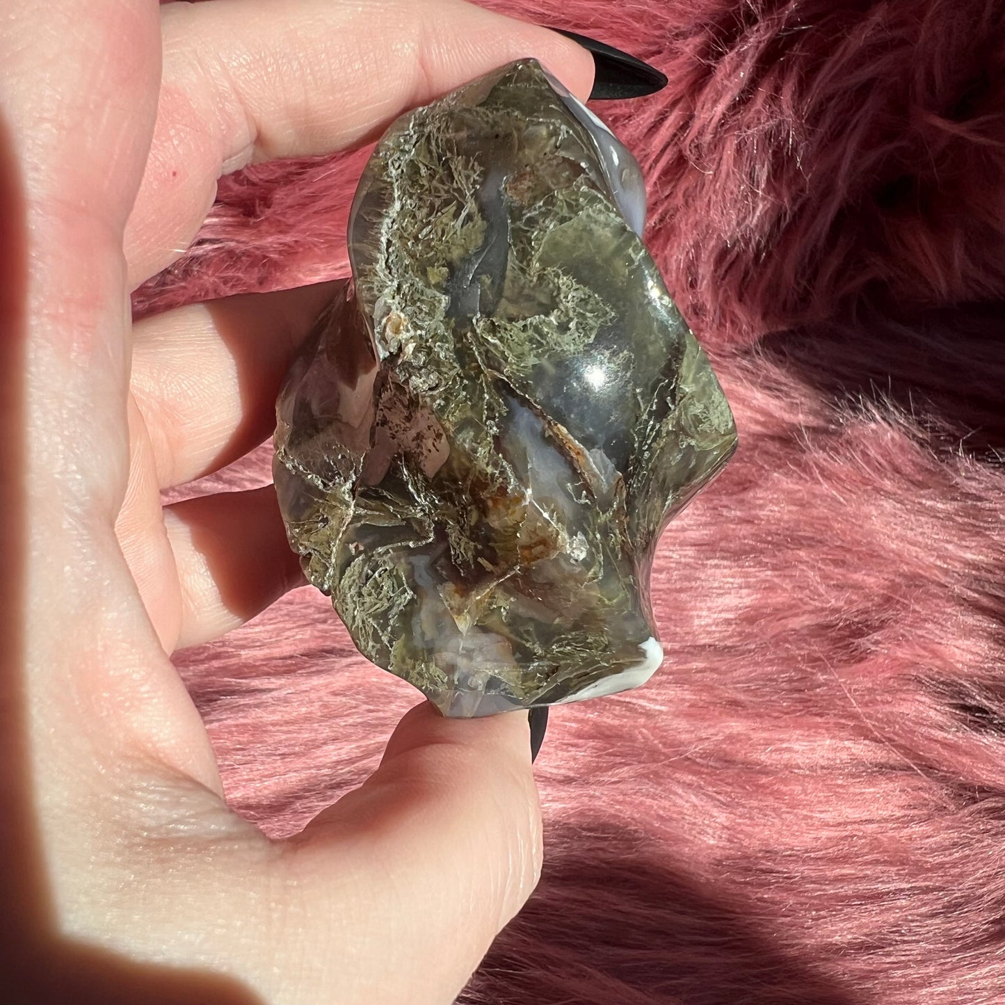Stunning Blue Green Moss Agate Flame - B