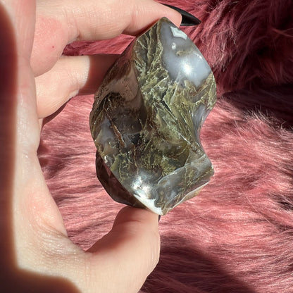 Stunning Blue Green Moss Agate Flame - B