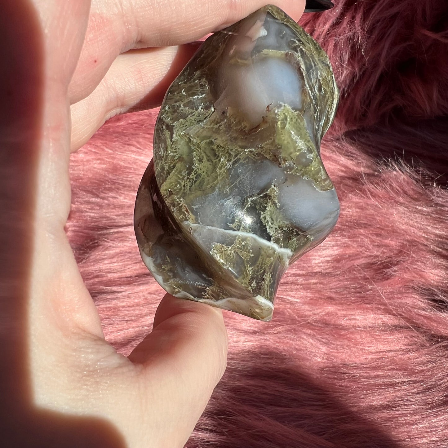 Stunning Blue Green Moss Agate Flame - B
