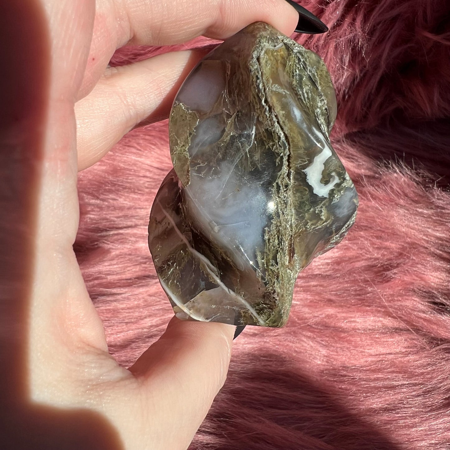 Stunning Blue Green Moss Agate Flame - B