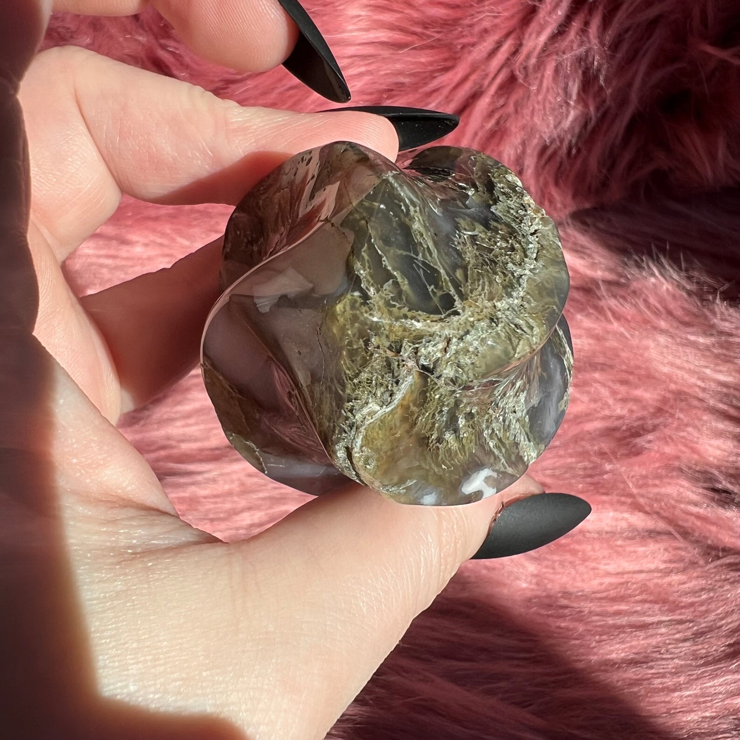 Stunning Blue Green Moss Agate Flame - B