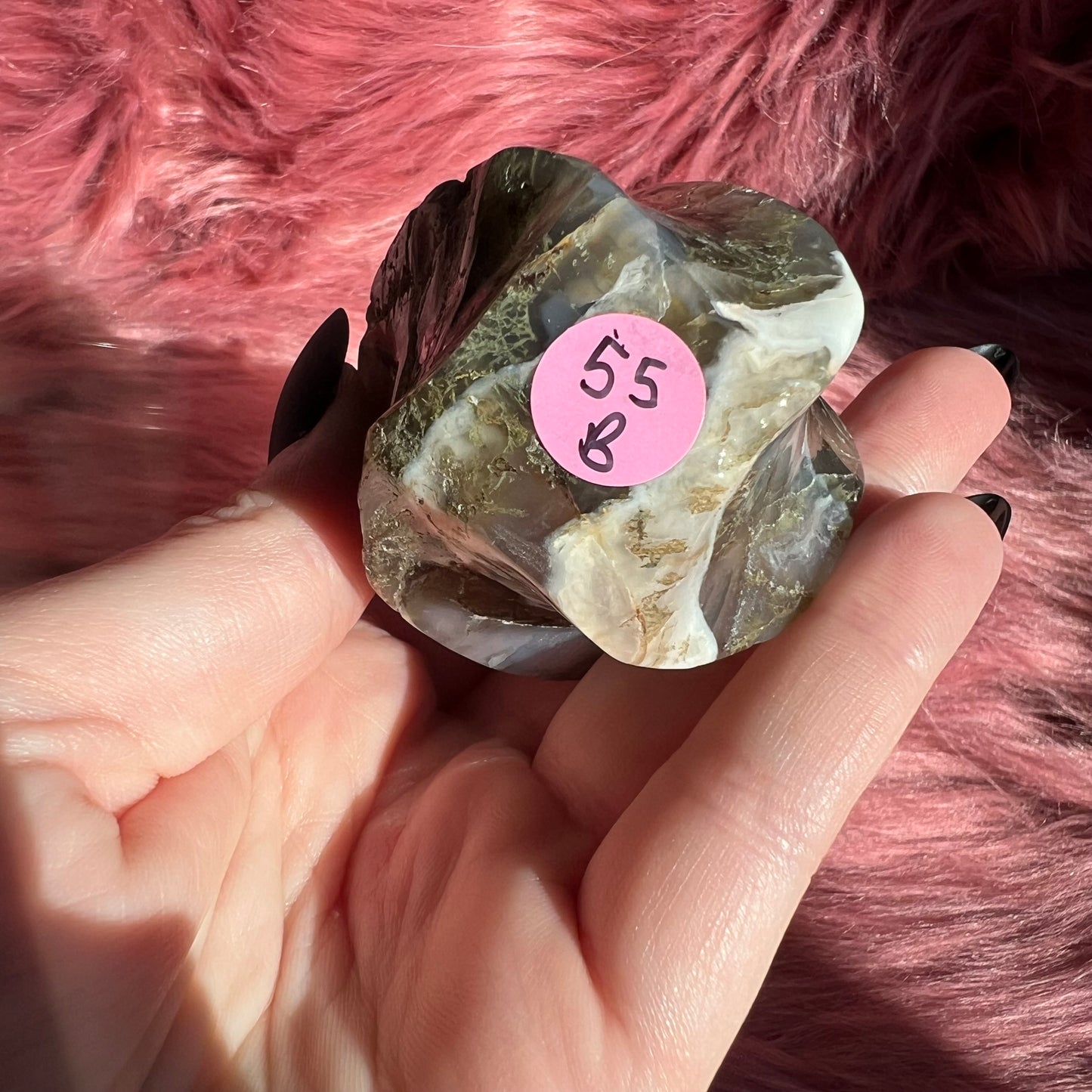Stunning Blue Green Moss Agate Flame - B