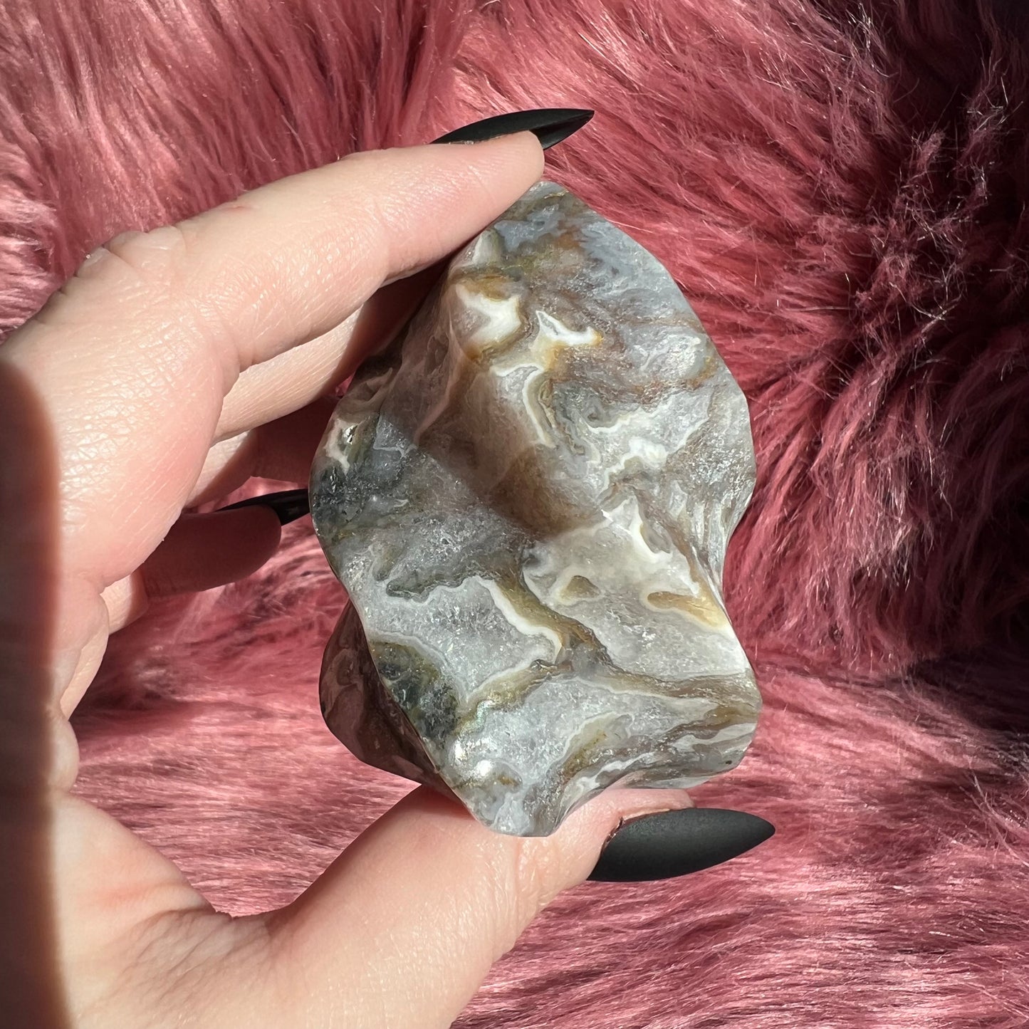 Stunning Blue Green Moss Agate Flame - C