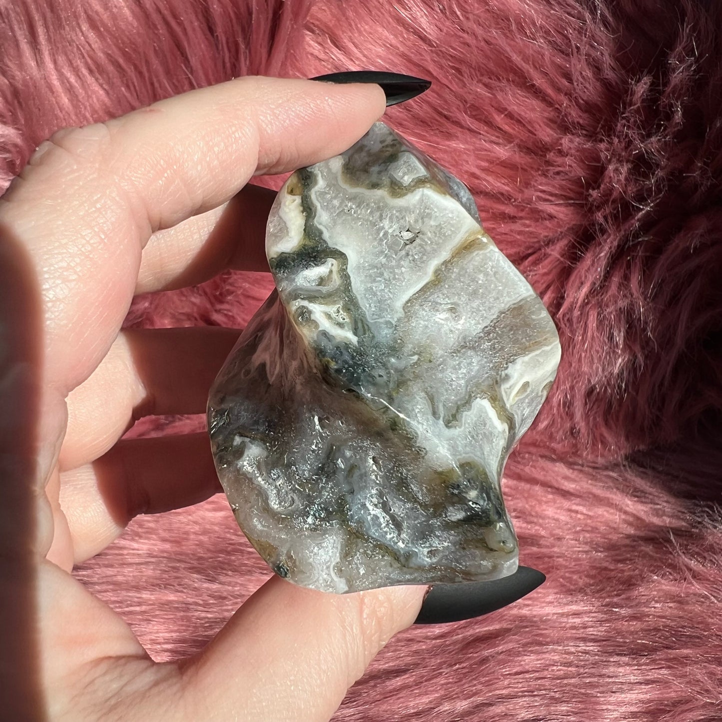 Stunning Blue Green Moss Agate Flame - C