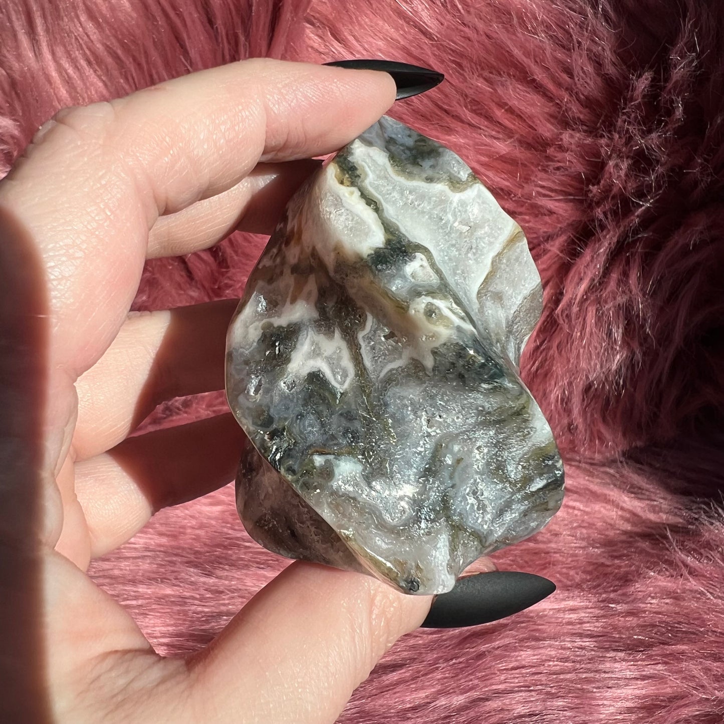Stunning Blue Green Moss Agate Flame - C