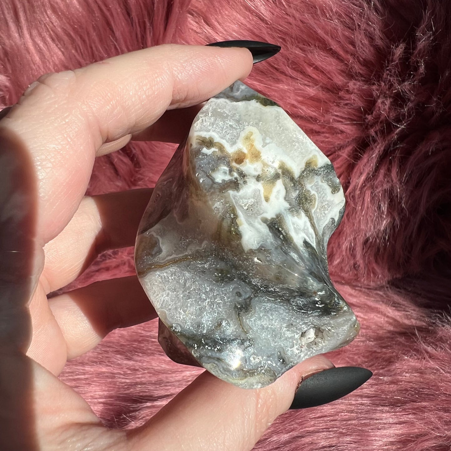 Stunning Blue Green Moss Agate Flame - C