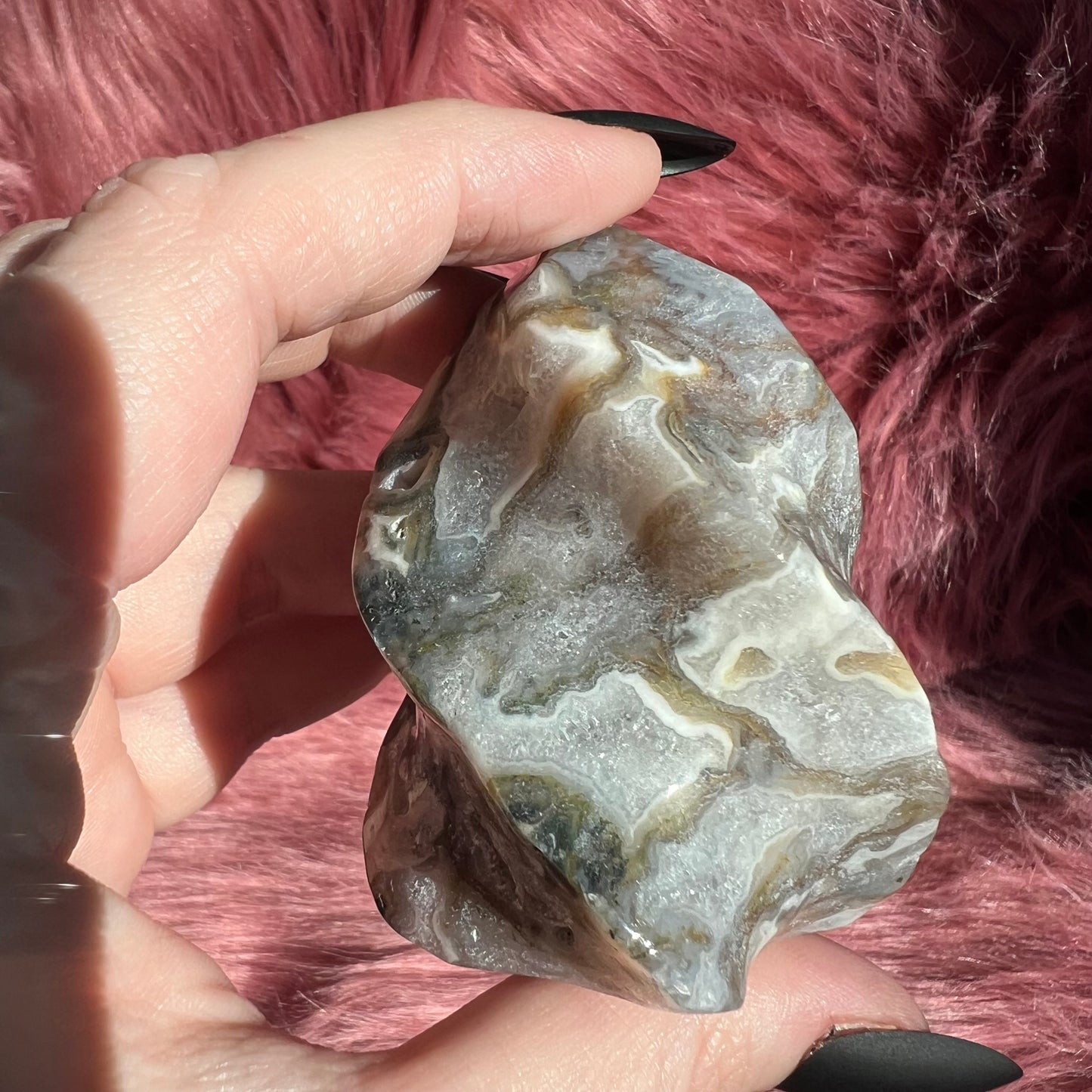 Stunning Blue Green Moss Agate Flame - C