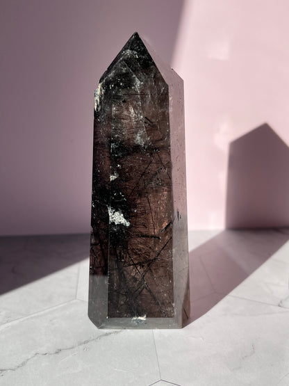 Stunning Black Tourmaline and Quartz Tower