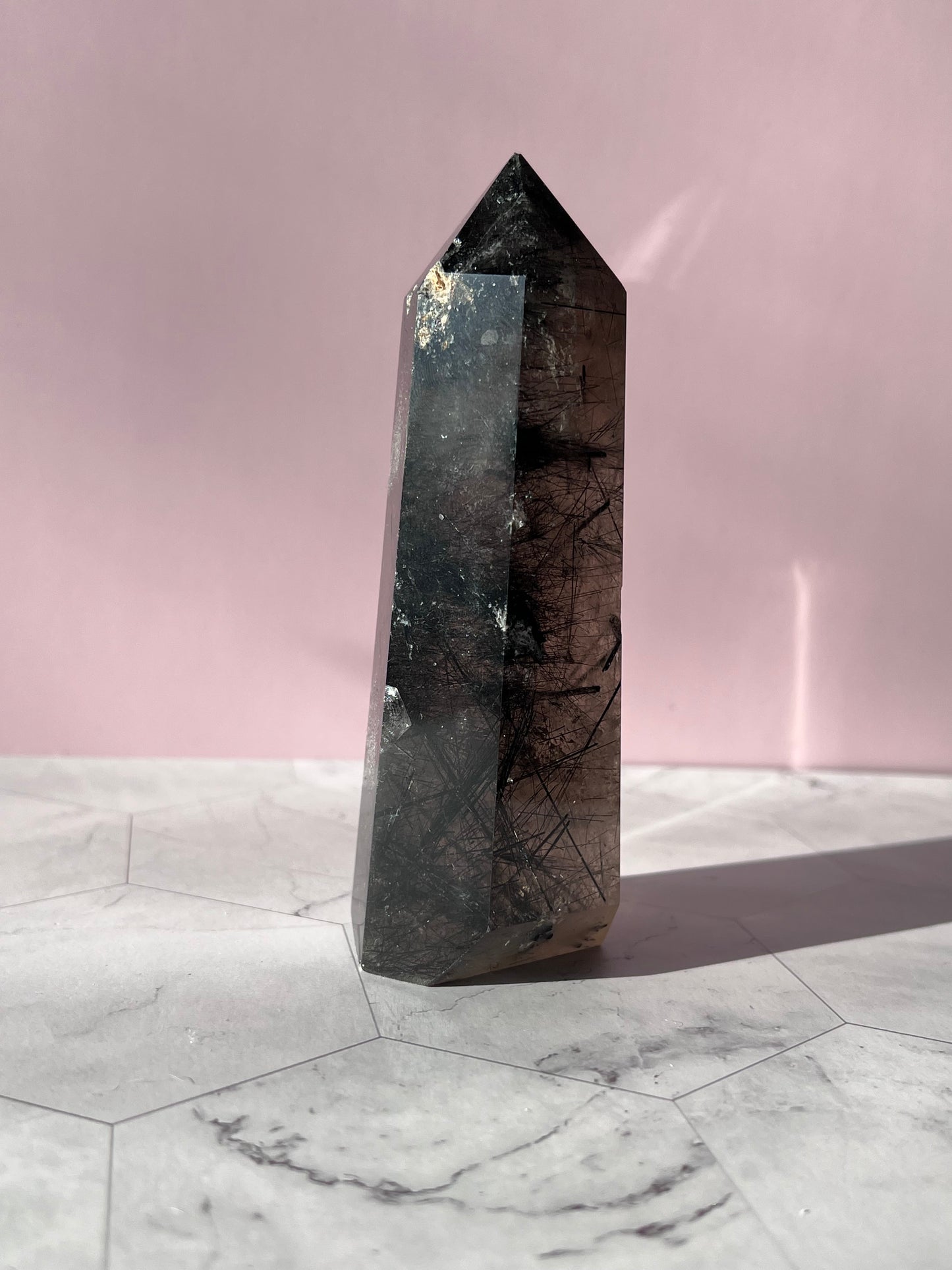 Stunning Black Tourmaline and Quartz Tower