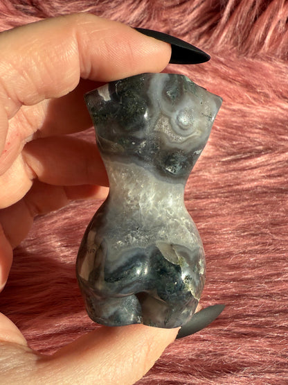 Stunning Moss Agate with Quartz Goddess Body - B