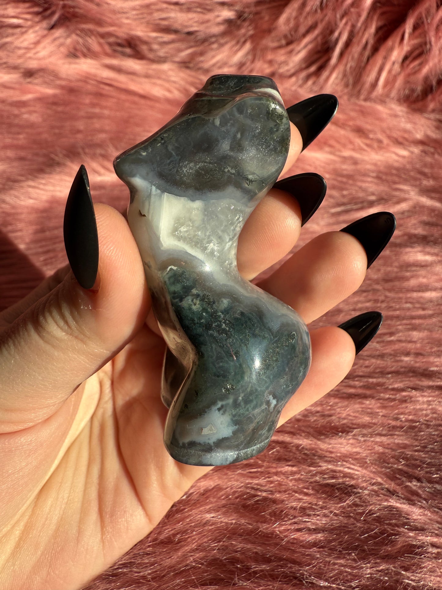 Stunning Moss Agate with Quartz Goddess Body - B
