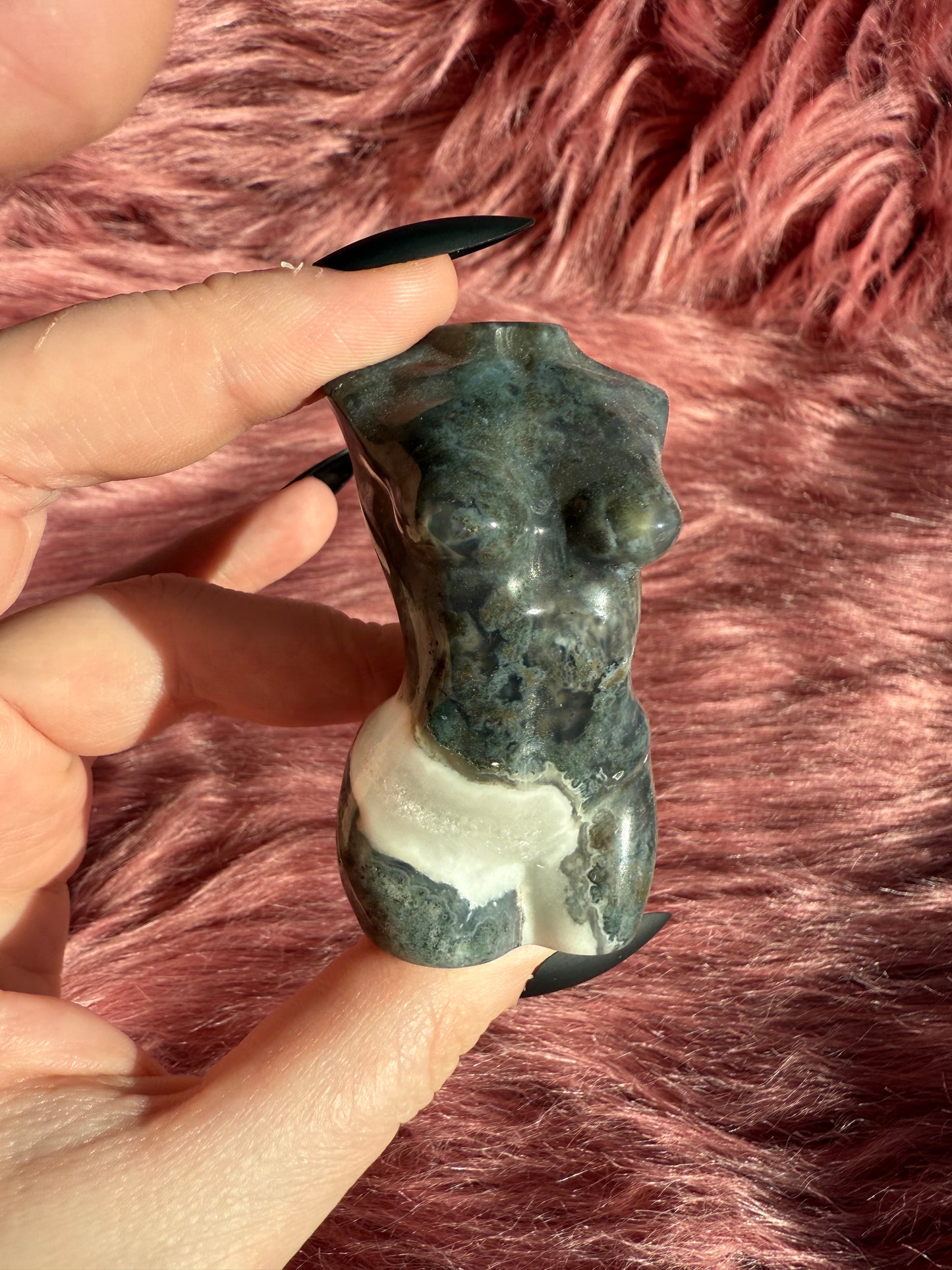Stunning Blue Green Moss Agate with Quartz Goddess Body - D