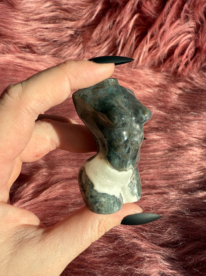 Stunning Blue Green Moss Agate with Quartz Goddess Body - D