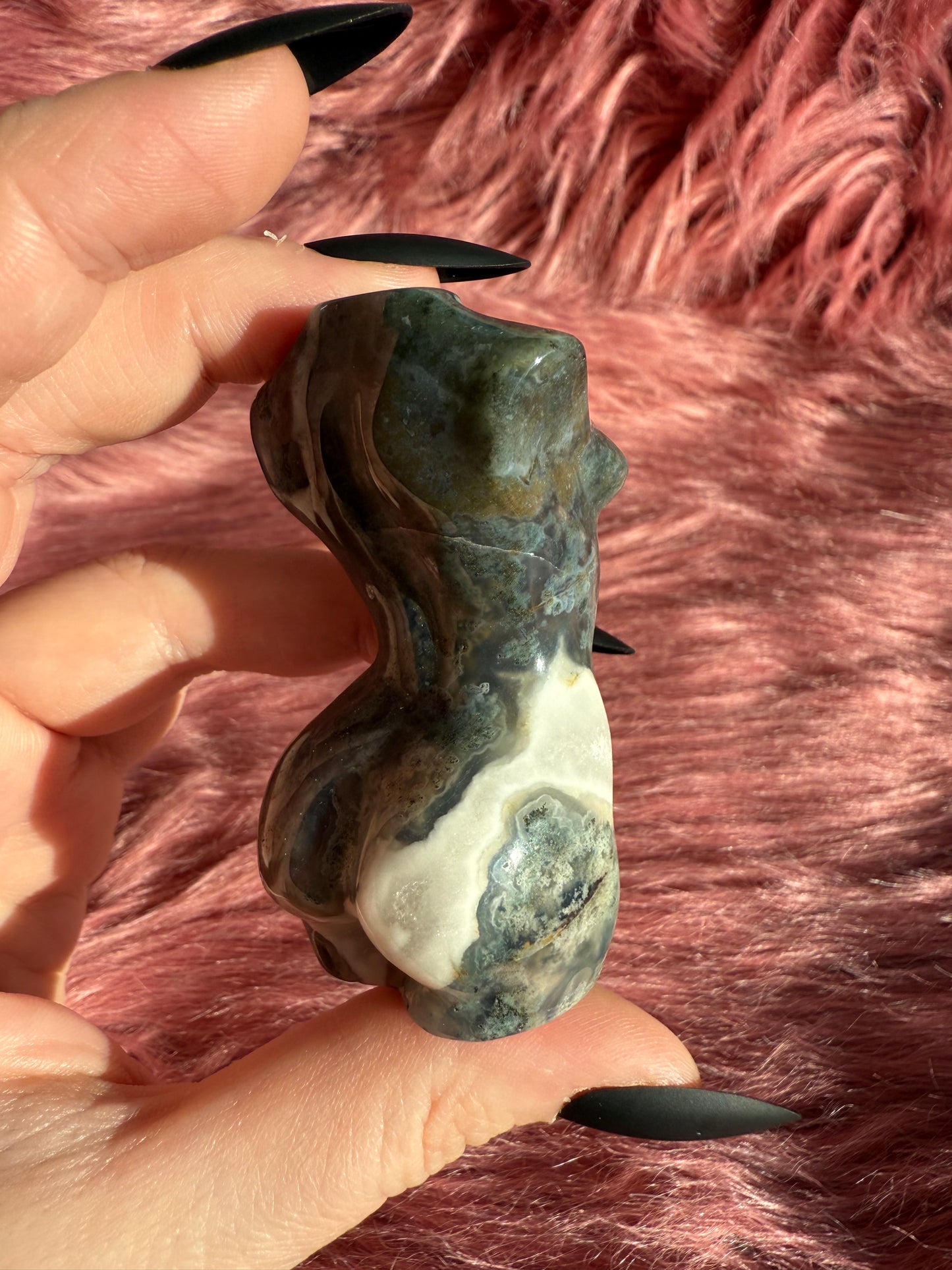 Stunning Blue Green Moss Agate with Quartz Goddess Body - D
