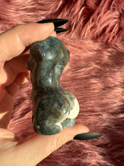 Stunning Blue Green Moss Agate with Quartz Goddess Body - D
