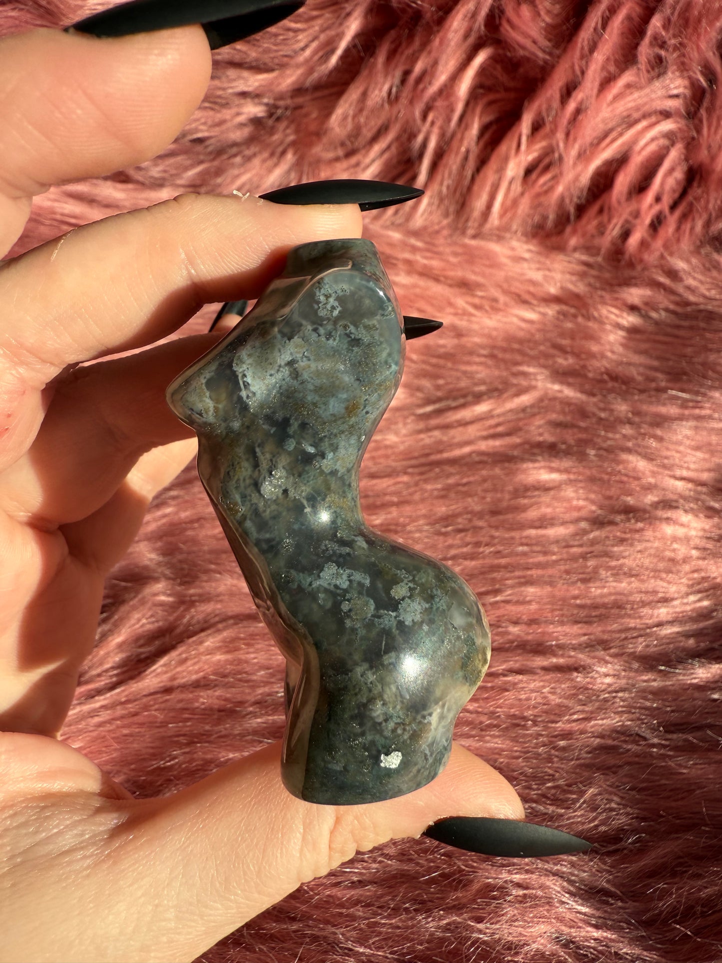 Stunning Blue Green Moss Agate with Quartz Goddess Body - D