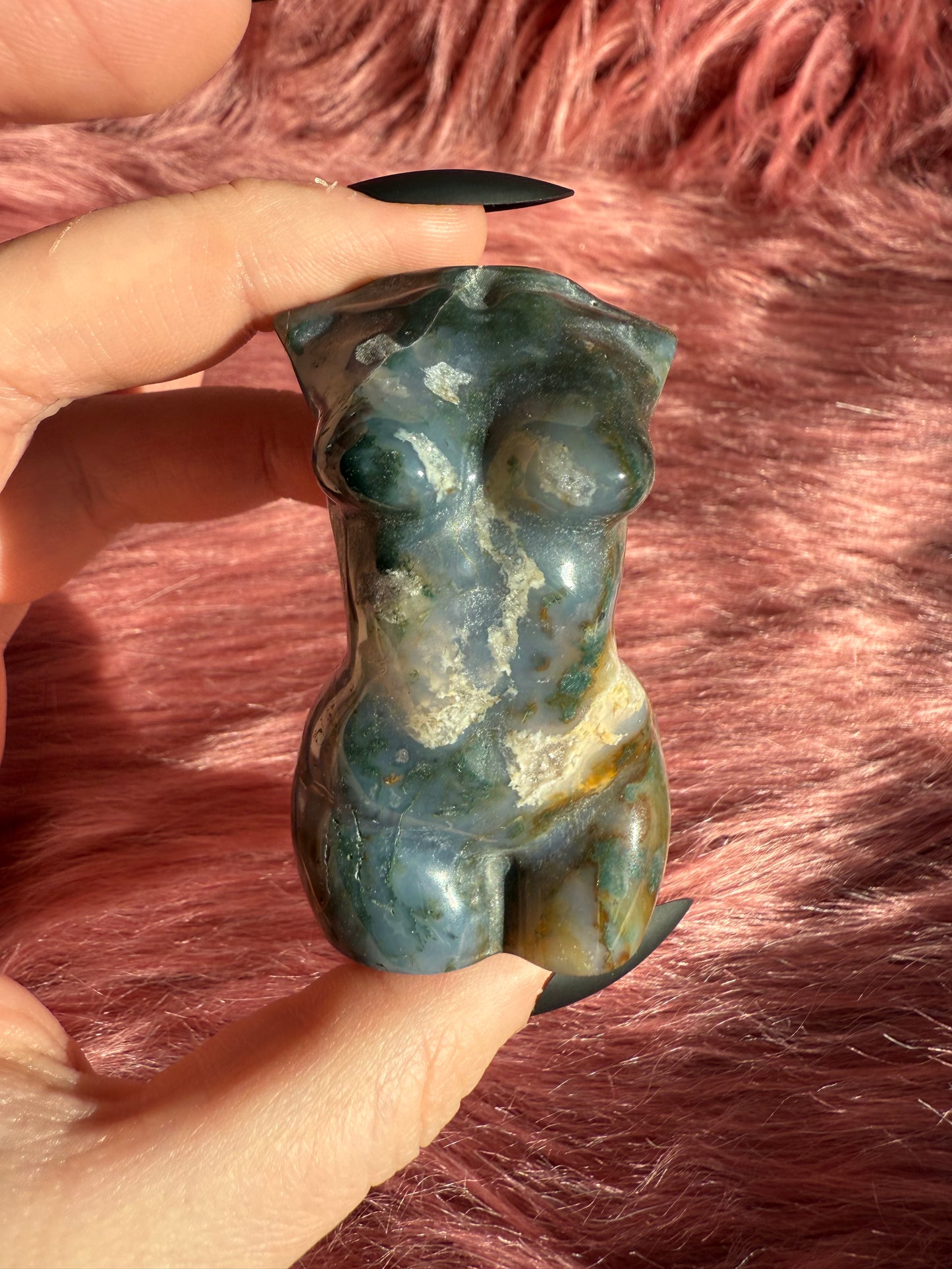 Stunning Green and Red Moss Agate with Quartz Goddess Body - C