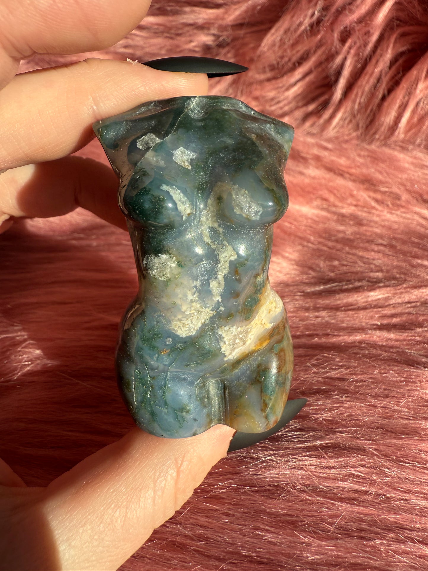Stunning Green and Red Moss Agate with Quartz Goddess Body - C