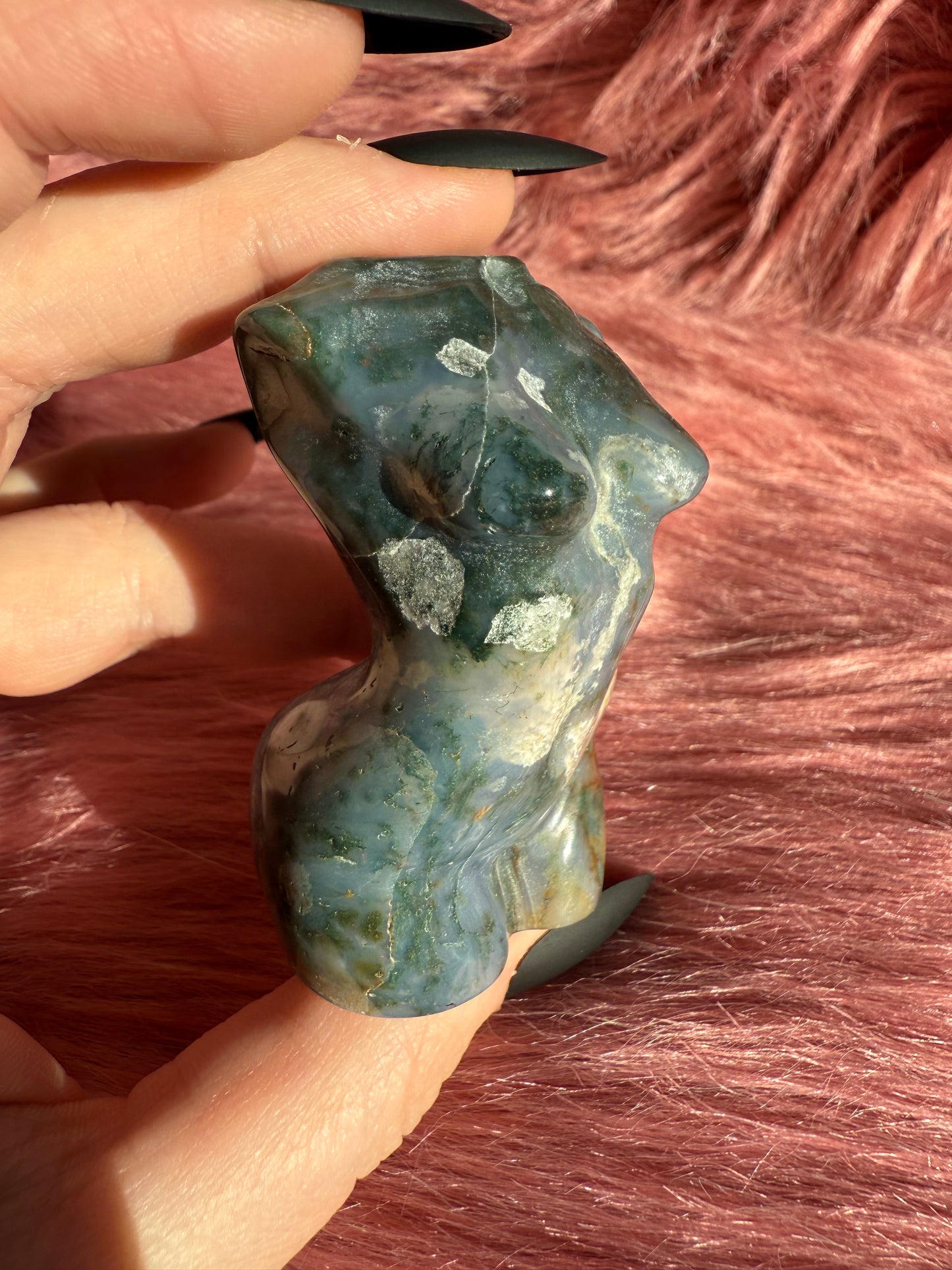 Stunning Green and Red Moss Agate with Quartz Goddess Body - C