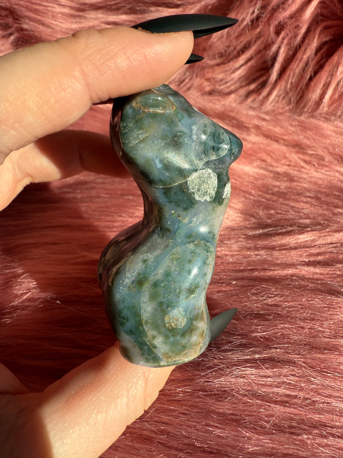 Stunning Green and Red Moss Agate with Quartz Goddess Body - C