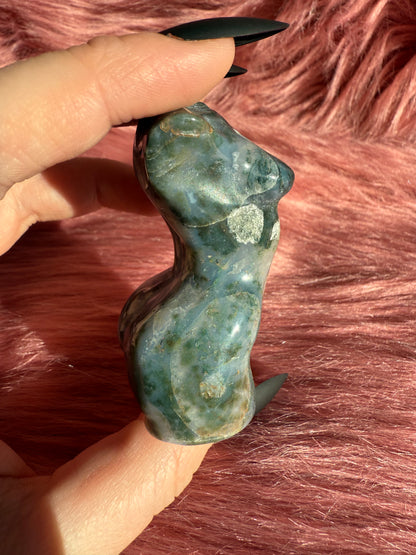 Stunning Green and Red Moss Agate with Quartz Goddess Body - C