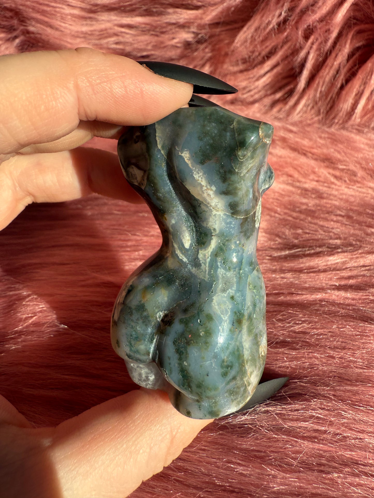 Stunning Green and Red Moss Agate with Quartz Goddess Body - C