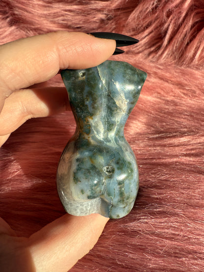 Stunning Green and Red Moss Agate with Quartz Goddess Body - C