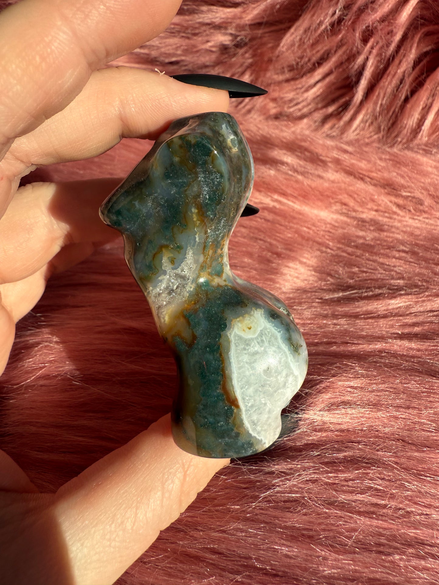 Stunning Green and Red Moss Agate with Quartz Goddess Body - C