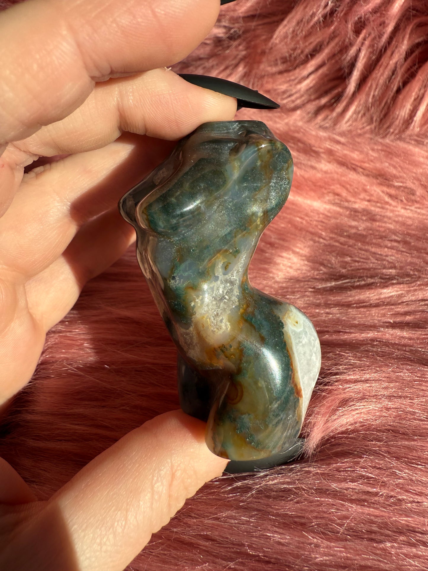 Stunning Green and Red Moss Agate with Quartz Goddess Body - C