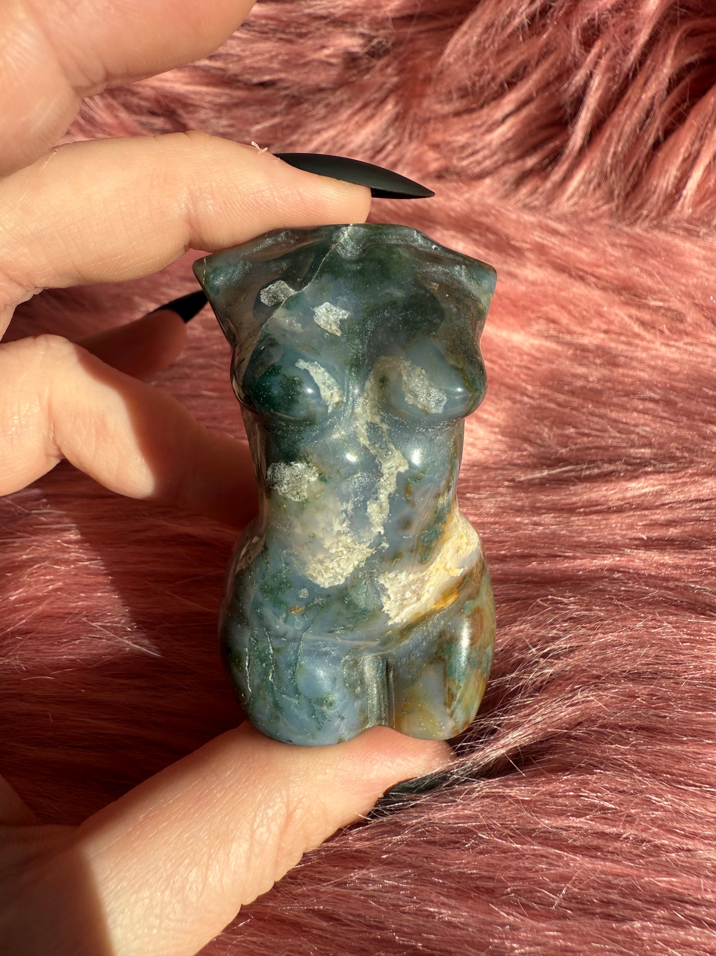 Stunning Green and Red Moss Agate with Quartz Goddess Body - C