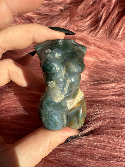 Stunning Green and Red Moss Agate with Quartz Goddess Body - C