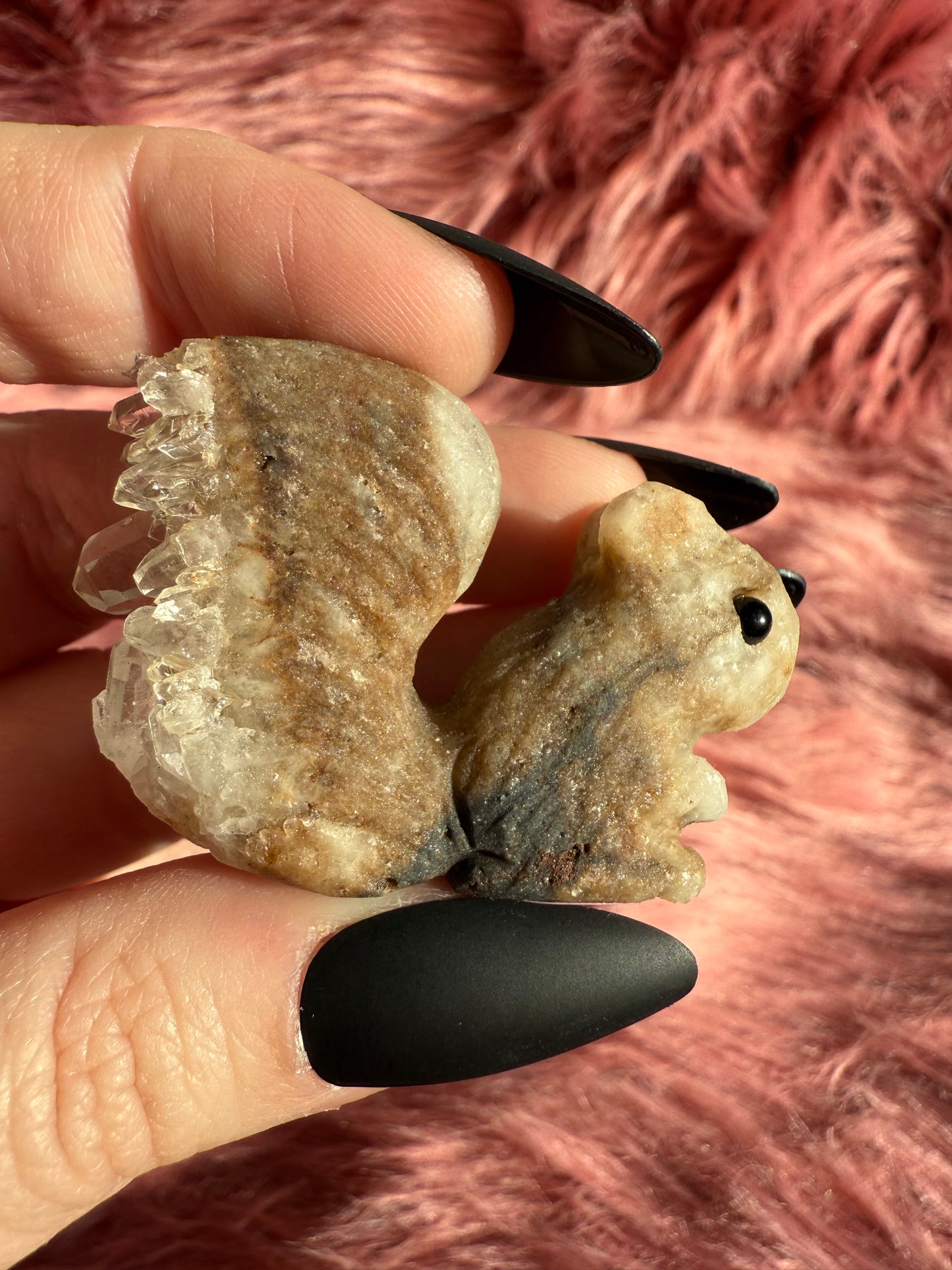 Stunning High Quality Raw Clear Quartz Squirrel Rock Carving