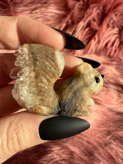 Stunning High Quality Raw Clear Quartz Squirrel Rock Carving