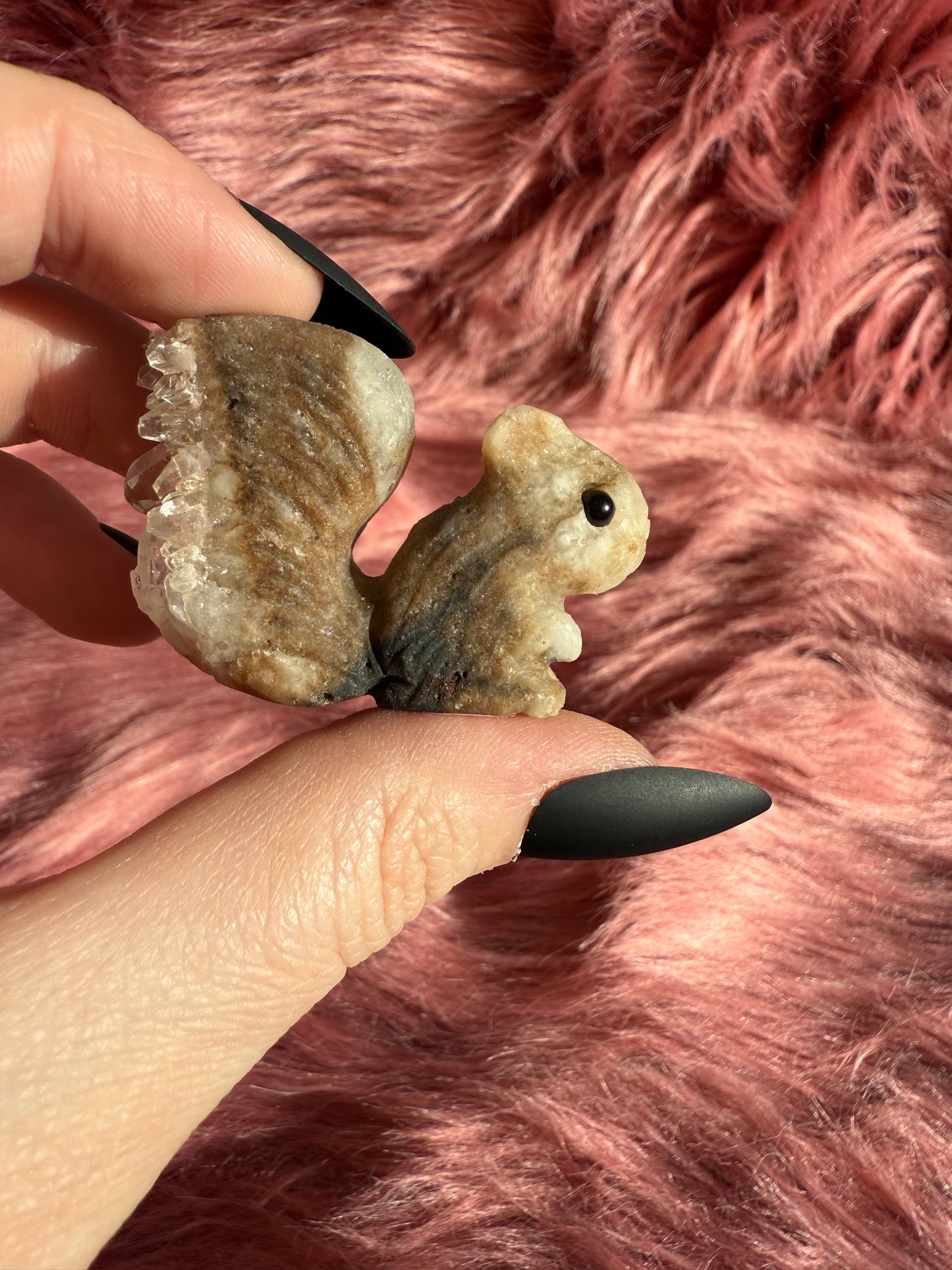 Stunning High Quality Raw Clear Quartz Squirrel Rock Carving