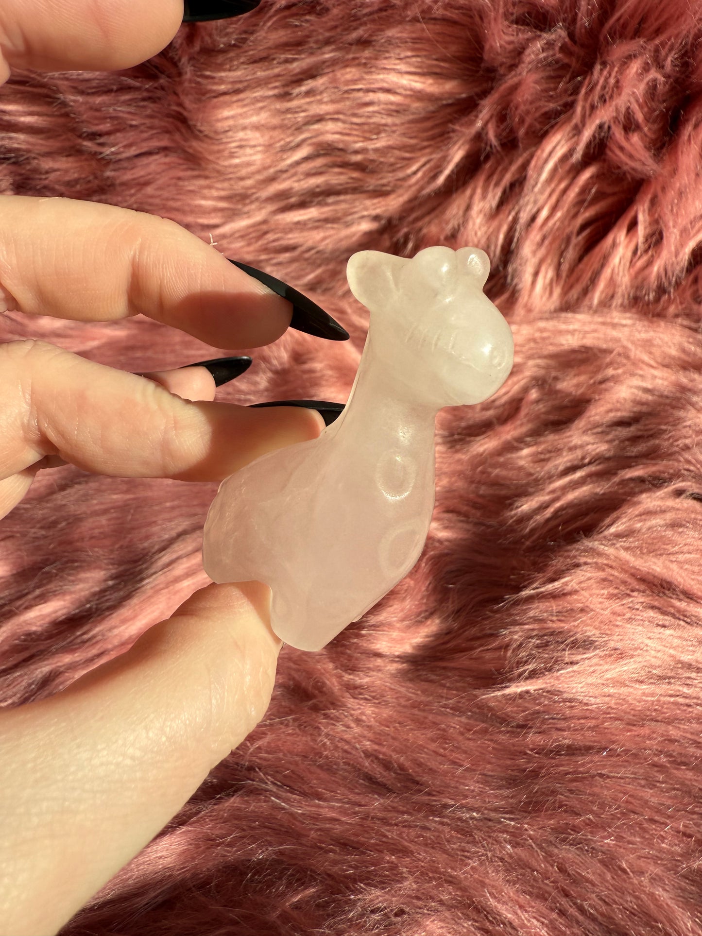 Stunning High Quality Rose Quartz Giraffe Carving