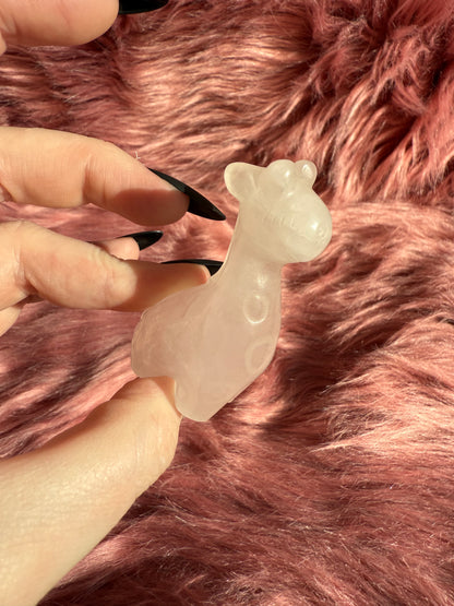 Stunning High Quality Rose Quartz Giraffe Carving