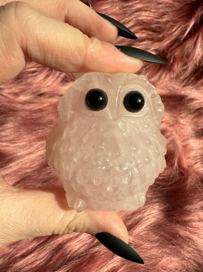 Stunning High Quality Rose Quartz Owl Carving