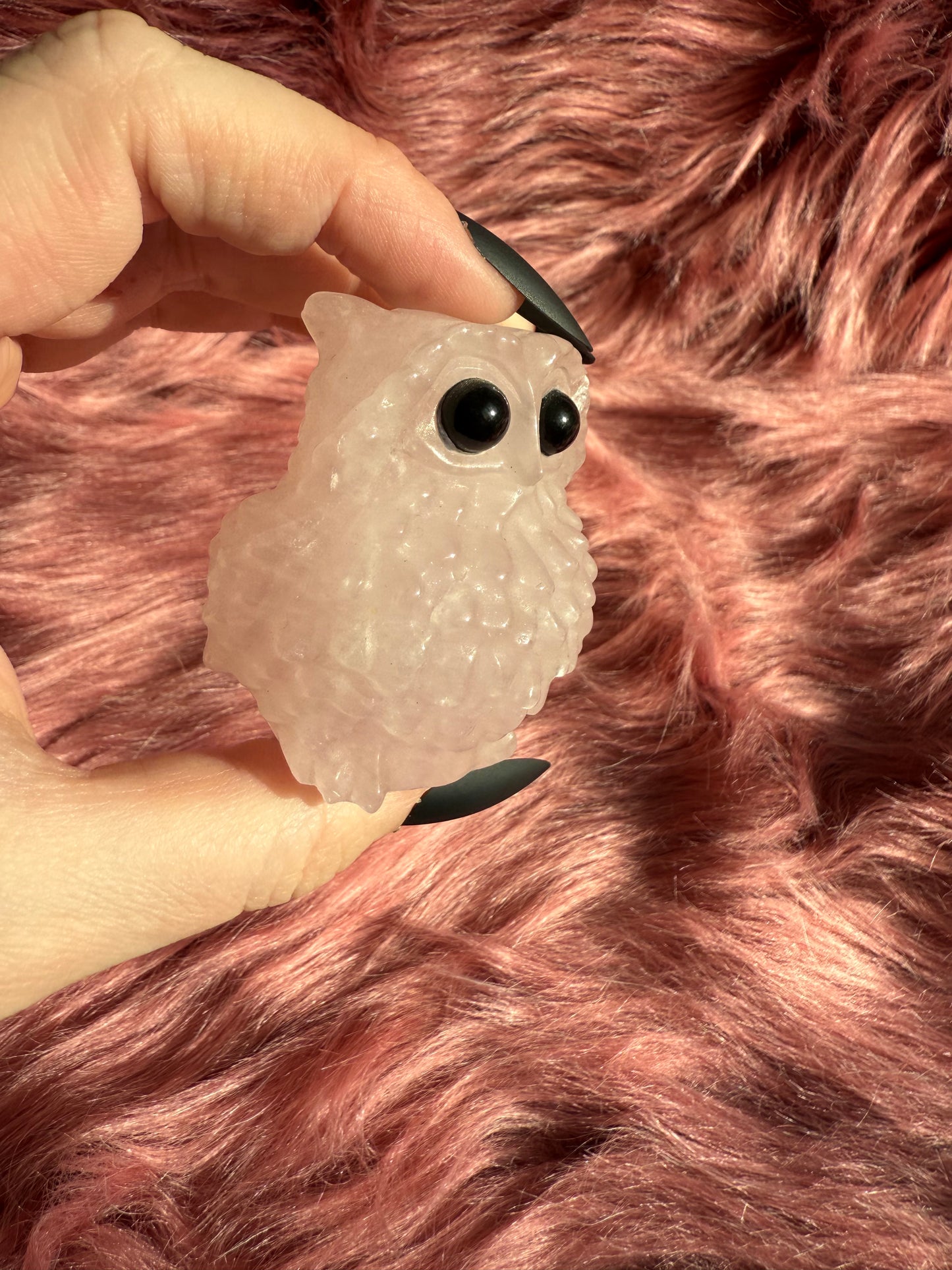 Stunning High Quality Rose Quartz Owl Carving