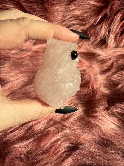 Stunning High Quality Rose Quartz Owl Carving