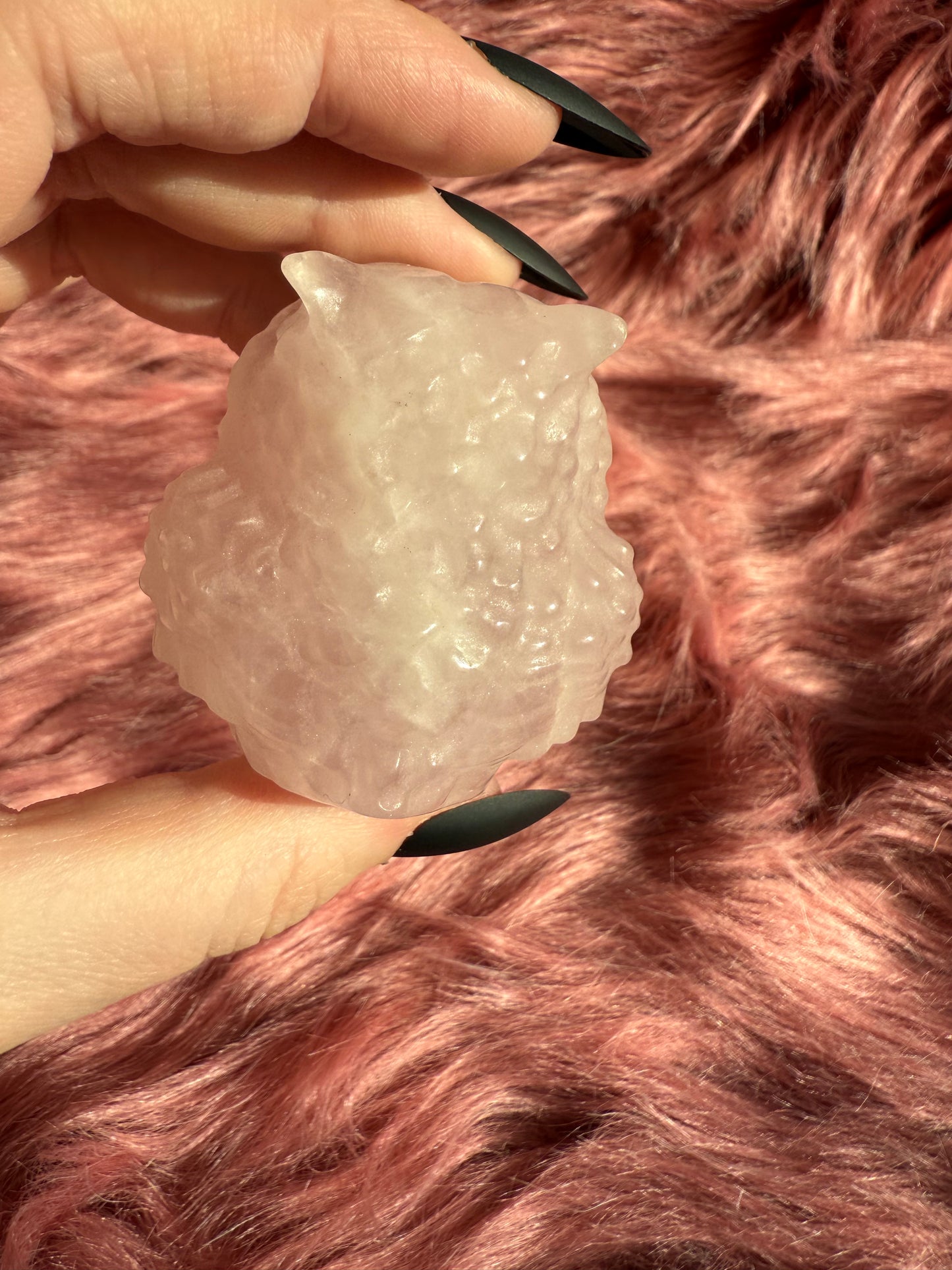 Stunning High Quality Rose Quartz Owl Carving