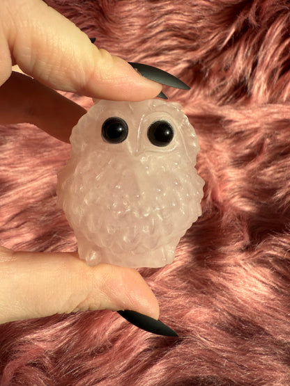 Stunning High Quality Rose Quartz Owl Carving