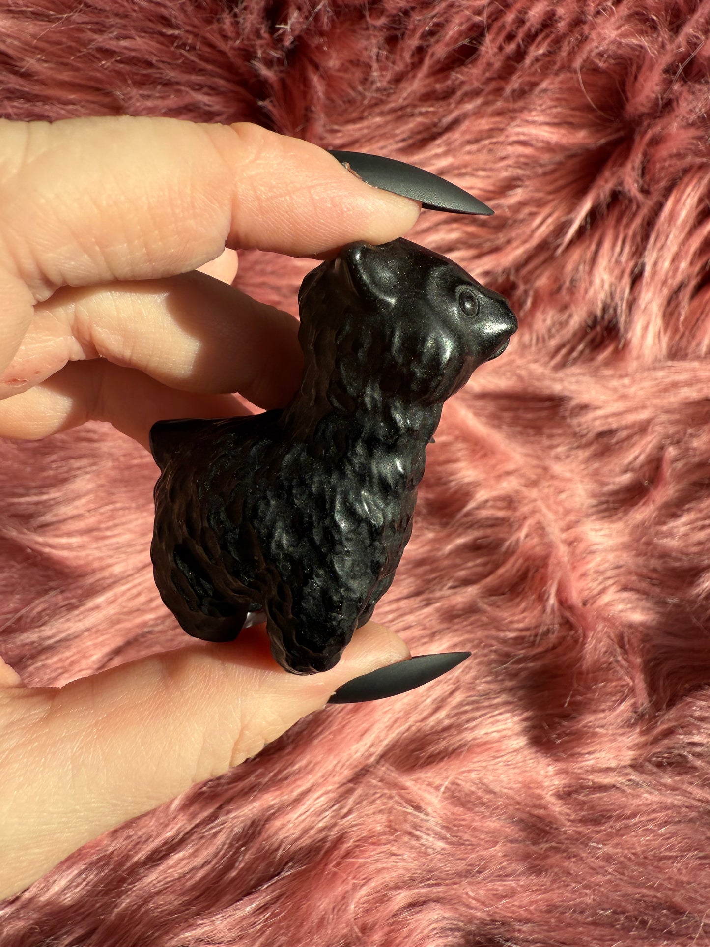 Stunning High Quality Obsidian Llama Alpaca Carving