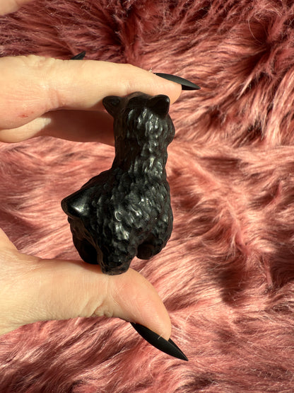Stunning High Quality Obsidian Llama Alpaca Carving